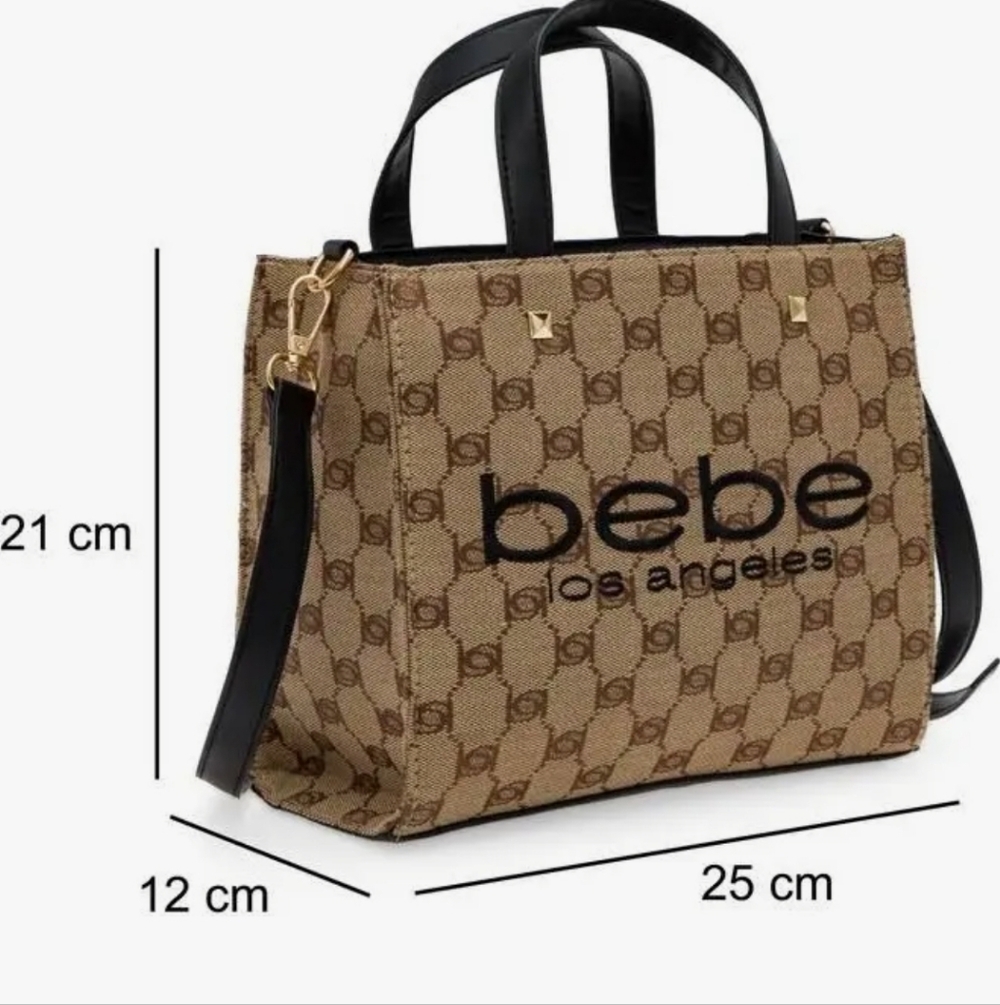 Bebe Signature Beige and Black Tote 8x7x3 - Picture 2 of 5